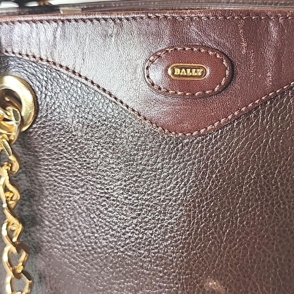 Bally Leather Brown Shoulder Bag, Double Straps. Made In Italy. - Picture 2 of 13